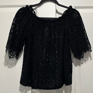 H&M black off the shoulder cotton lace medium top
